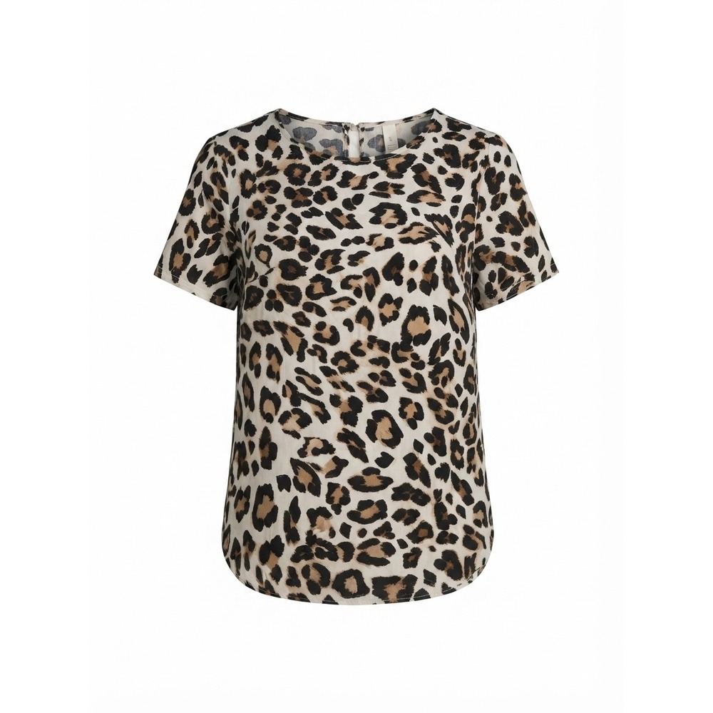 HM Leopard Print Short Sleeve Blouse Brown Tan Animal Print Top Womens Size 14
